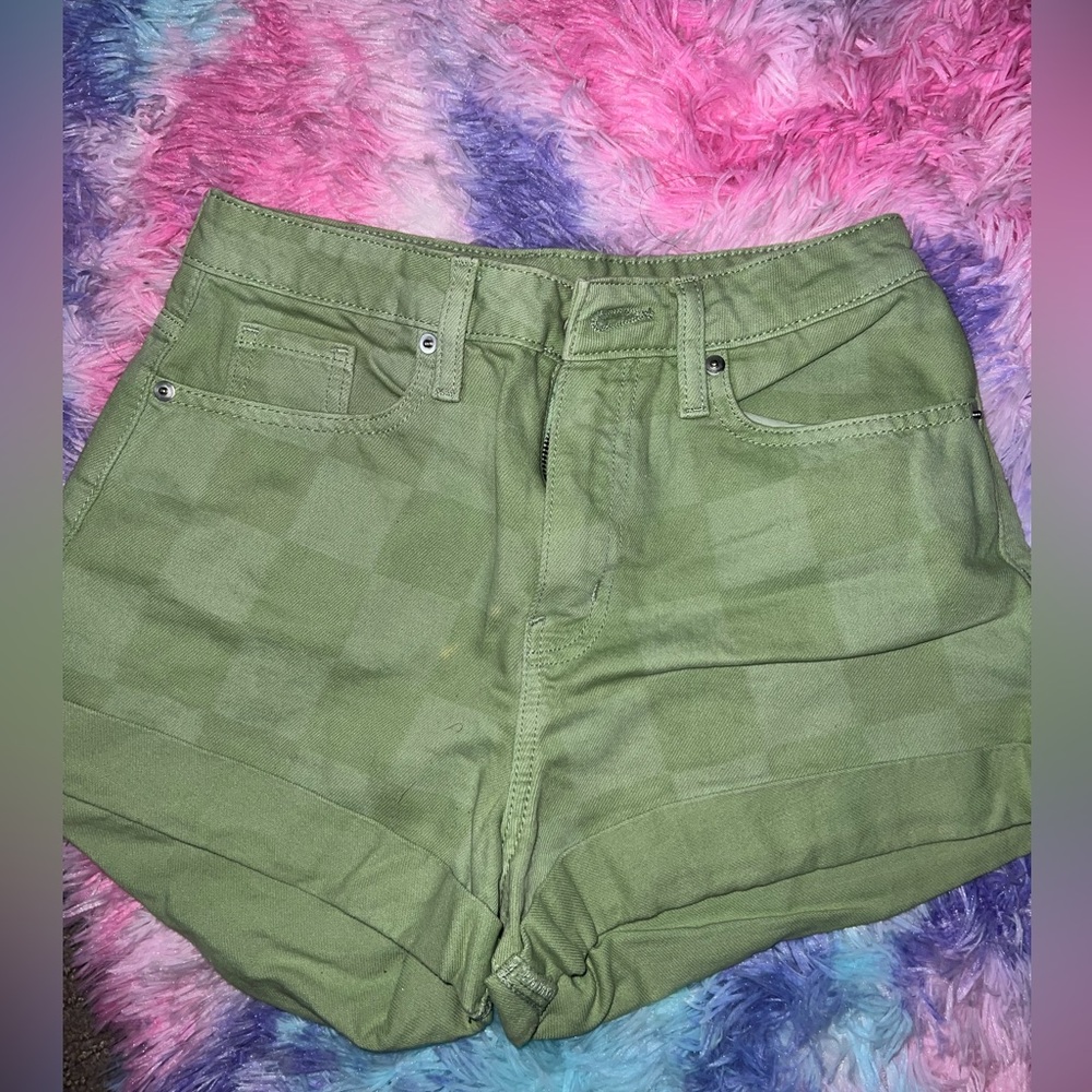 Wild Fable Green Checkered Denim Shorts